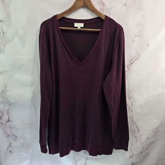 Lucky Brand Shirt Womens Large Red V Neck Long Sleeve Stretch Pullover - Picture 1 of 11